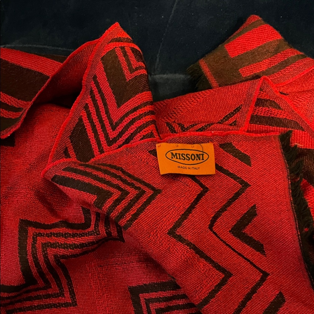 Missoni Red and Black Zigzag Wool Scarf